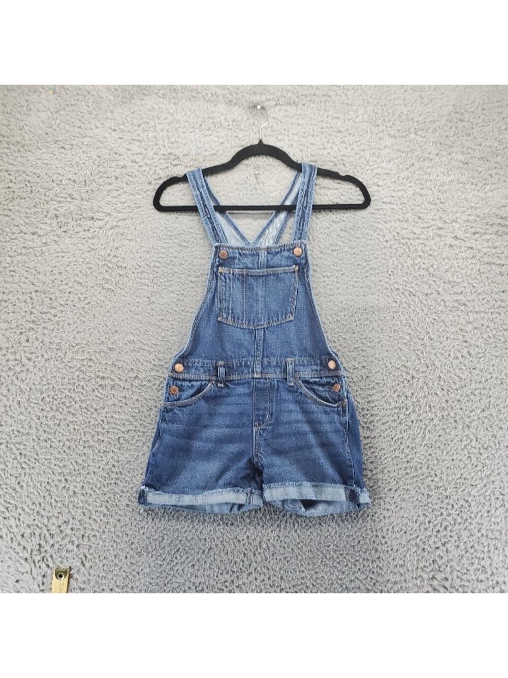 Old Navy Shorts Girls Large Blue Denim Adjustable Straps Rolled Hem
